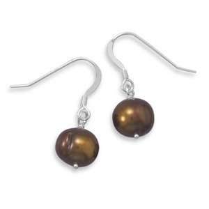   Brown Pearl Earrings Sterling Silver Chocolate, Made in the USA