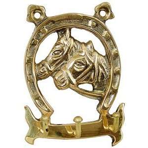Solid Brass Horse Shoe with Horses Wall Hung Key Rack  