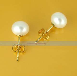 14k Gold GP Natural Freshwater White Pearl Stud Earring  