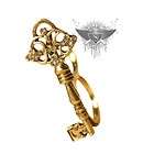 SBT546 Gold Key Pattern Women Joint Two Finger Rings Rhinestone Inlaid 