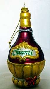 Ornament Blown Glass Set 3 Wine Champagne Chianti Bottles New  