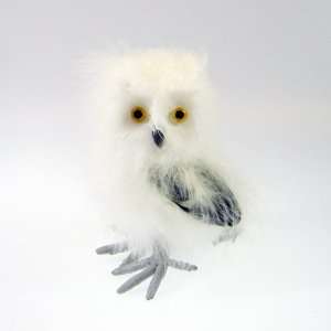 Snow Owl Figurine White Black Feathered Life like Decorative 5.5H