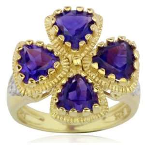  Over Sterling Silver African Amethyst and Diamond Accent Flower Ring