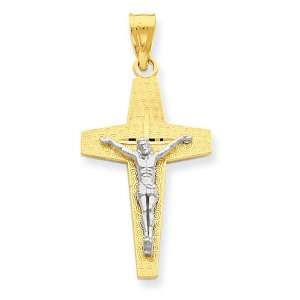    14k Two Tone Small Textured Cross Crucifix Pendant Jewelry