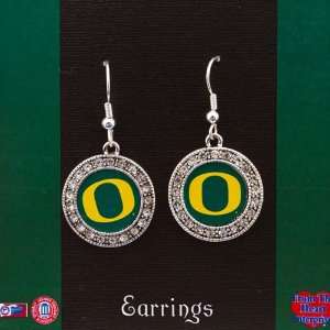 , University of Oregon Silver Tone Round Earrings with Logo in Center 