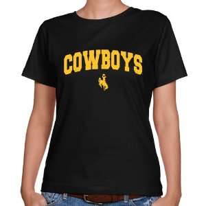  Wyoming Cowboys Ladies Black Logo Arch Classic Fit T shirt 