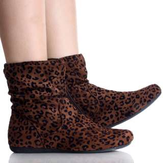   Ankle Boots Brown Leopard Velvet Comfort Fashion Womens Booties Size 7