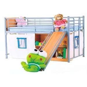 Children Room Play Twin Metal Bunk Bed Bunkbed w/ Slide & Tent  