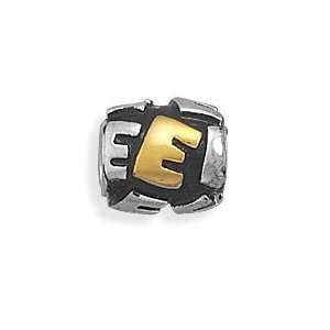   Slide on Charm Letter E Two tone Gold and Sterling Silver Jewelry