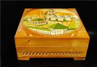 Vintage Russian Wooden Box CHURCHES Hand Carved Painted  