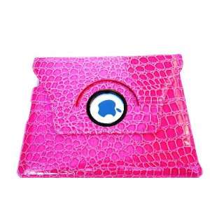 LightaheadTM) 360 Degrees Rotating Stand (Hot Pink Crocodile) Leather 