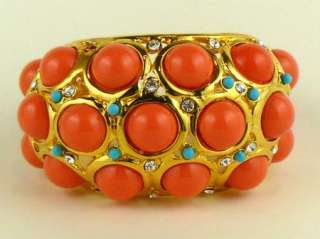 Kenneth Jay Lane Coral Cuff Bracelet Turquoise & Crystal Accents FREE 