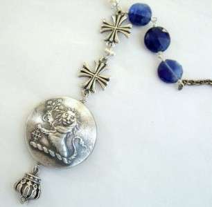 Silver Vintage English Lion Cross Medallion Necklace  