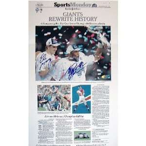 Michael Strahan Eli Manning Dual Signed NY Times Sports Cover 2 4 08 