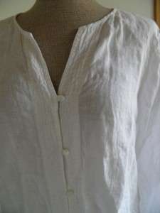 LIZ CLAIBORNE White LINEN Blouse Sheer Button Front Top Large  