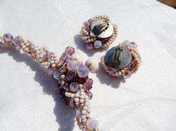LARGE Vintage PURPLE PINK Opalescent ART GLASS Necklace set WESTERN 