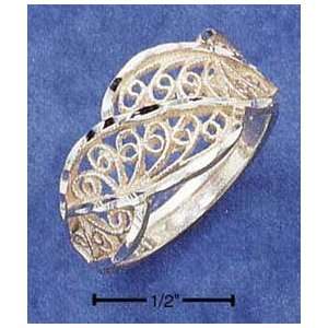  STERLING SILVER DIAMOND CUT FILIGREE WAVE RING Jewelry