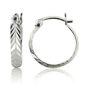  Sterling Silver High Polish and Textured Hoop Earrings 