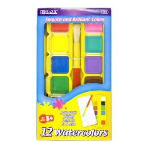  BAZIC 12 Ct. Water Color w/ Brush & Mixing Palette, Case 