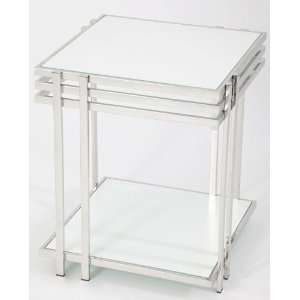  Triple Track Side Table   Medium   Seaglass/ White Enamel 