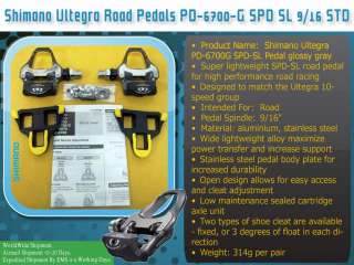 Shimano Ultegra Road Pedals PD 6700 G SPD SL 9/16 STD Glossy Gray Bike 