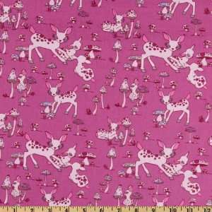   Wide Woodland Wonderland Cute Deer & Shrooms Purple Fabric By The Yard