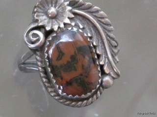 VINTAGE SOUTHWESTERN TRIBAL STERLING SILVER PETRIFIED WOOD PICTURE 