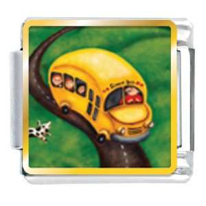  Yellow School Bus Italian Charms Bracelet Link Pugster Jewelry