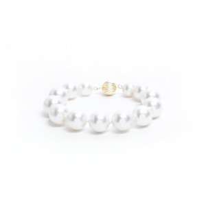   Yellow Gold 14mm White Masami Shell Pearl Bracelet with Ball Clasp, 8