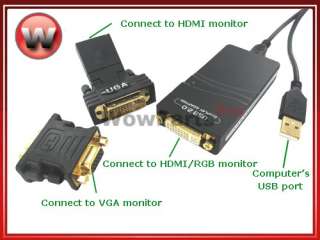 External Video Card USB to DVI VGA HDMI Display Adapter  