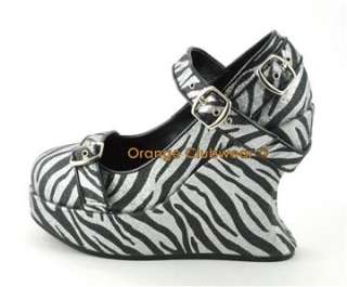 DEMONIA BRAVO 10G Zebra Gothic Womens Wedges Shoes  