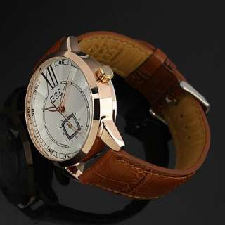   Mechanical Rose Gold Tone Self Wind Up Leather Mens Man Watch  