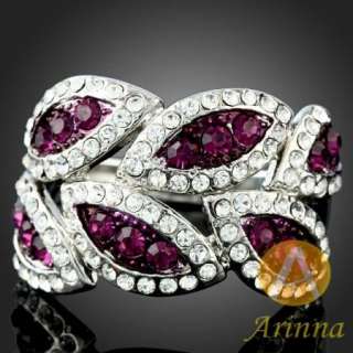 Arinna amethyst leaf white GP swarovski Crystals Ring  
