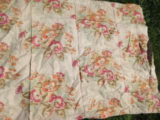 1900 vtg Linen Floral Hand Printed 4 Panel Drape Fabric  