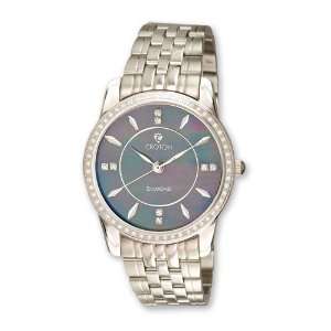  Croton Mens Swiss 0.45ct. Diamond Blk Mother of Pearl Dial 
