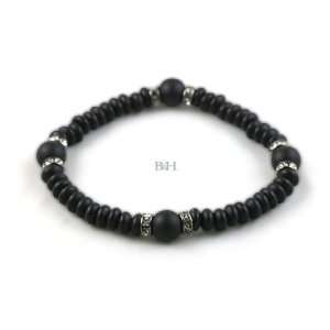  Matte Onyx Stretchy Bracelet 6mm Rondelle with 8mm Round 