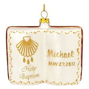 Personalized Open Bible Holy Baptism Glass Ornament 