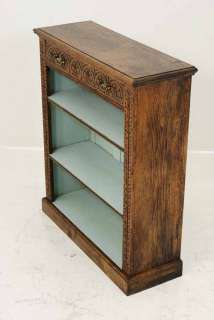 Antique Scottish Carved Tiger Oak Bookcase, Bookshelf With 2 Carved 