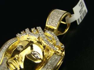 NEW MENS 10K YELLOW GOLD JESUS FACE PAVE DIAMOND CROSS 2.00 CT  