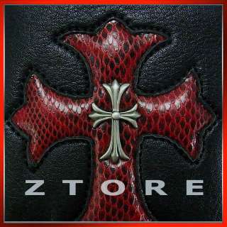 Mens Gothic CROSS Leather Bi Fold Wallet★w/ CHAIN★WL1A  