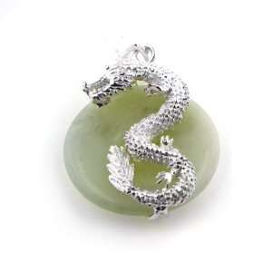  Genuine Green Jade and Asian Dragon Sterling Silver 