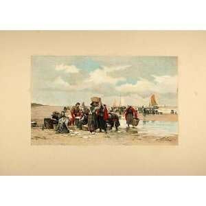  1893 Typogravure Beach Fishermen Scheveningen P. Sadee 