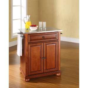   Stainless Steel Top Portable Kitchen Island in Classic Cherry Finish
