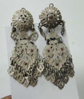 vintage antique tribal old silver ear plugs earring pair  