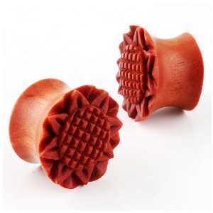   16mm) Hand Carved Sunflower Organic Sawo Wood Ear Plug   Sold by Pair