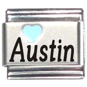  Austin Light Blue Heart Laser Name Italian Charm Link 