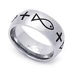 9mm stainless steel cross christian fish wedding band ring size