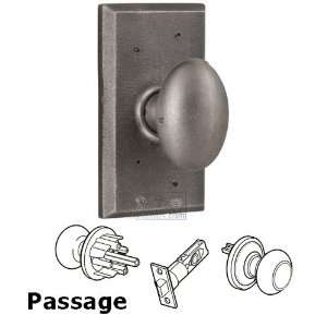 Molten bronze passage knob   square plate with durham knob in weathere