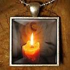 Candle Flame Rose Magic DOMED Glass Tile Art Necklace Pendant in 