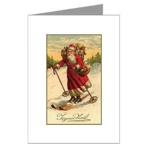 Victorian Skiing Santa Claus   Joyeux Noel Greetin Xmas Greeting Cards 